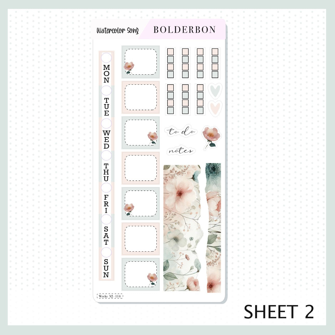 WATERCOLOR SONG Hobonichi Weeks || Watercolor Aesthetic Floral Bird Weekly Planner Sticker Kit