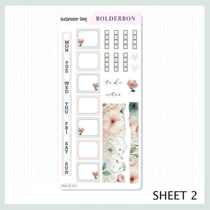 WATERCOLOR SONG Hobonichi Weeks || Watercolor Aesthetic Floral Bird Weekly Planner Sticker Kit