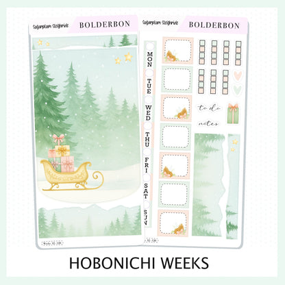 SUGARPLUM SLEIGHRIDE Hobonichi Weeks || Festive Floral Planner Stickers, Pastel Holiday Aesthetic Vibe