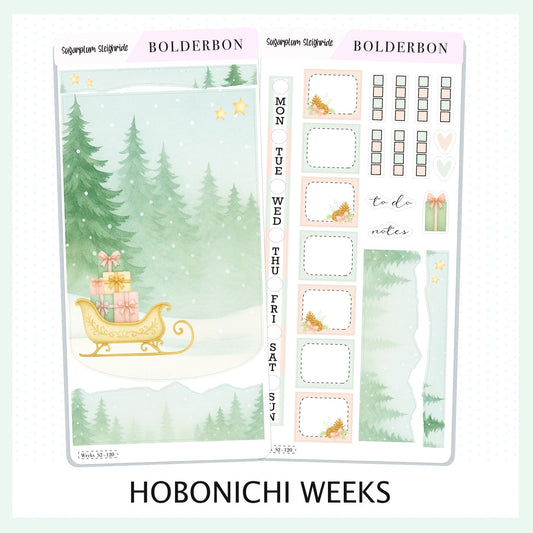 SUGARPLUM SLEIGHRIDE Hobonichi Weeks || Festive Floral Planner Stickers, Pastel Holiday Aesthetic Vibe