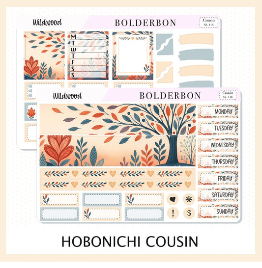 WILDWOOD Hobonichi Cousin || A5 Planner Sticker Kit, Whimsical Woodland Forest Theme, Fall Leaves Vibe Planner Stickers