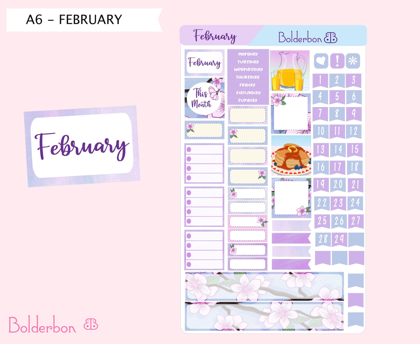 FEBRUARY A6 Hobonichi || Hand Drawn Cute Monthly Sticker Kit Planner Stickers
