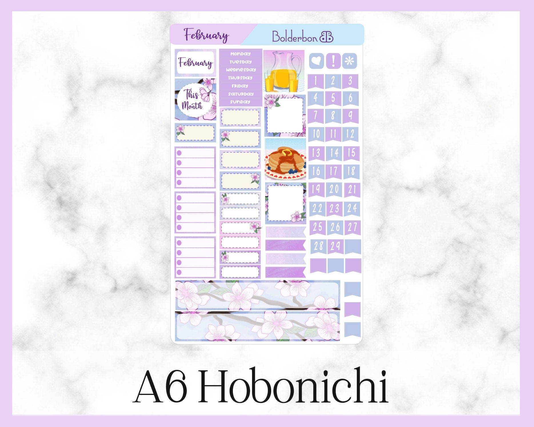 FEBRUARY A6 Hobonichi || Hand Drawn Cute Monthly Sticker Kit Planner Stickers