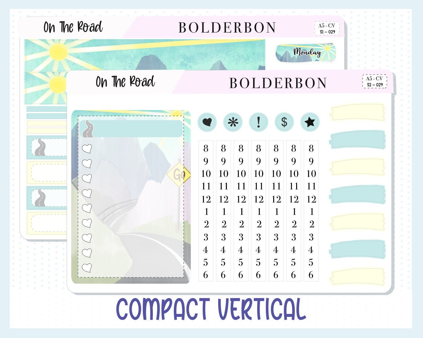 COMPACT VERTICAL || "On The Road" A5 Weekly Planner Sticker Kit, Road Trip, Adventure, Trip, Vacation, Hiking, Outdoors, Nature