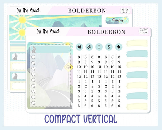 COMPACT VERTICAL || "On The Road" A5 Weekly Planner Sticker Kit, Road Trip, Adventure, Trip, Vacation, Hiking, Outdoors, Nature