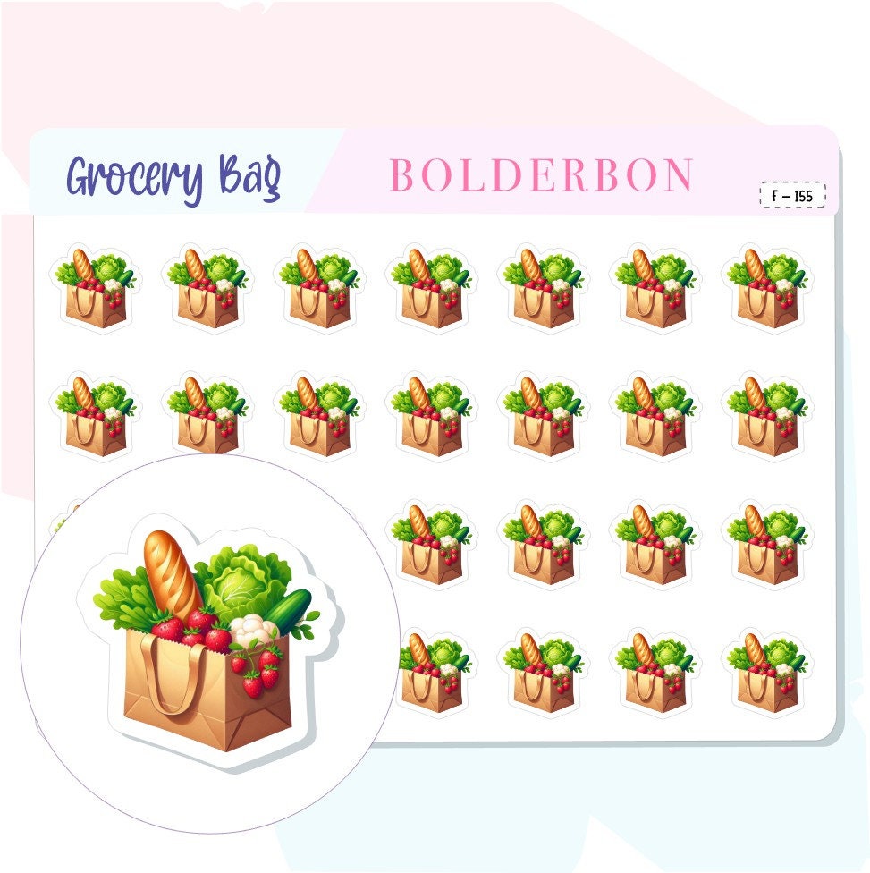 GROCERY BAG STICKERS || Planner Sticker, Grocery Bag Icon Sticker, Grocery Bag Sticker, Food Planner Sticker, Grocery Shopping Sticker