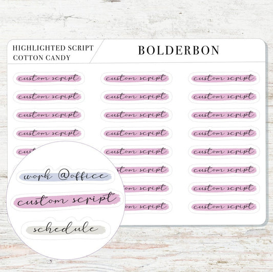 CUSTOM Highlighted Script Stickers || 45+ Word Font Matte White or Clear Sticker Paper