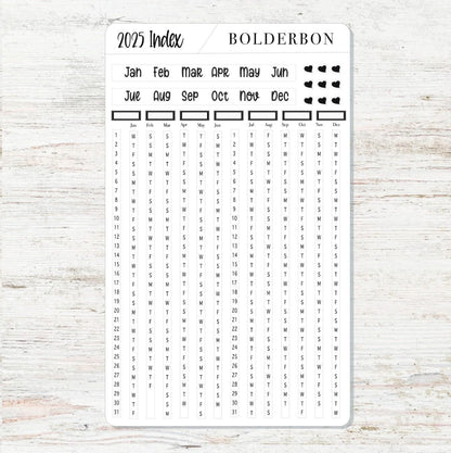 2025 YEARLY INDEX Hobonichi Weeks - Slate || Date Strips, Monthly Headers, Calendar Stickers, Year At A Glance, Hobonichi Weeks Kit