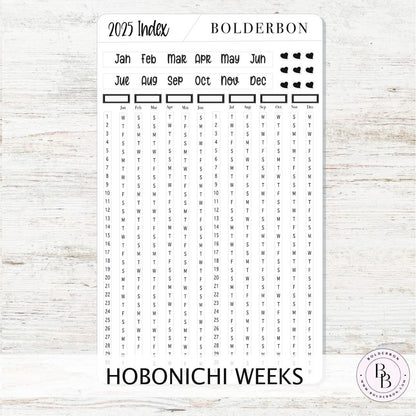 2025 YEARLY INDEX Hobonichi Weeks - Slate || Date Strips, Monthly Headers, Calendar Stickers, Year At A Glance, Hobonichi Weeks Kit