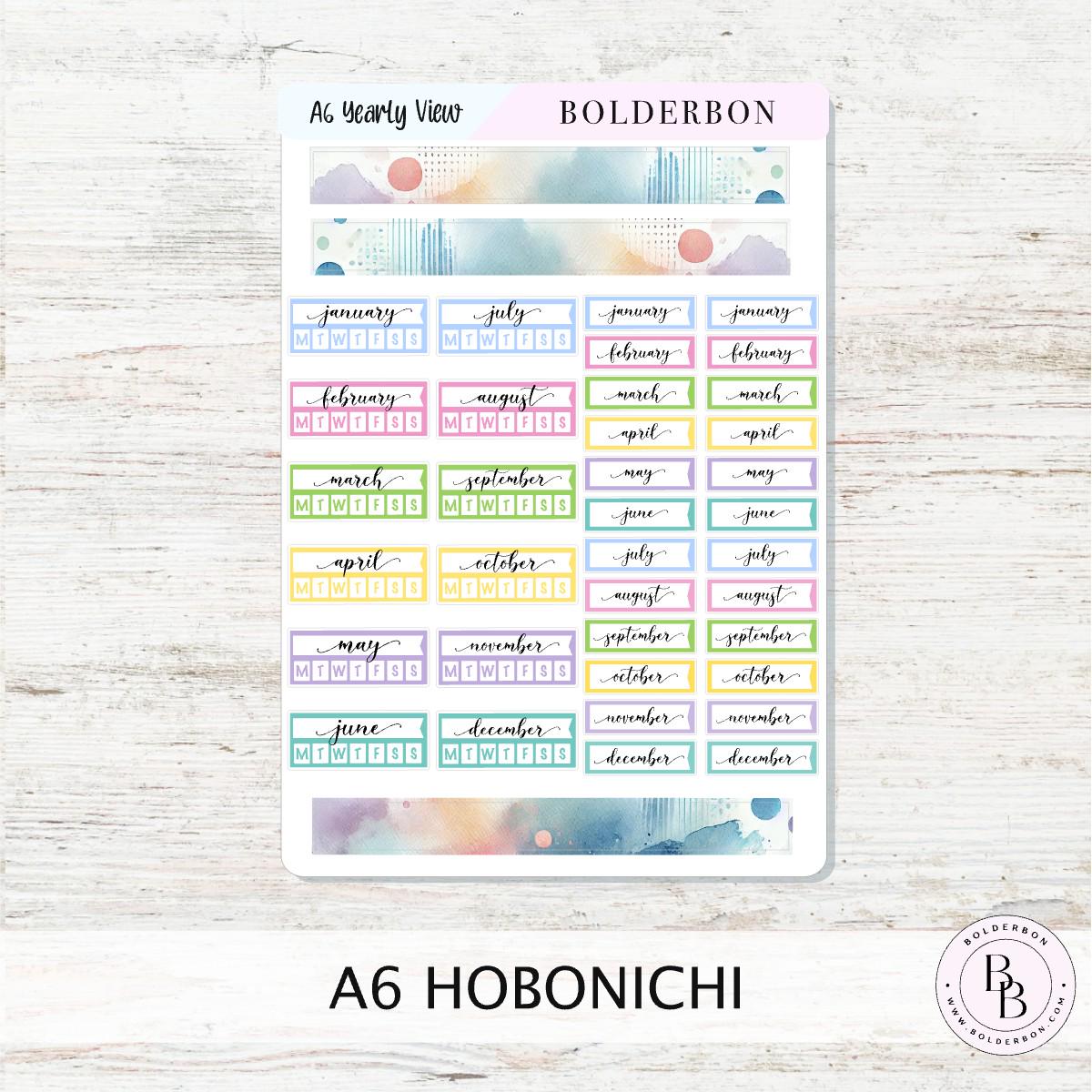 NEW - A6 HOBONICHI Yearly View - Colorful || Monthly Headers, Calendar Stickers, Year At A Glance, Hobonichi Weeks Kit