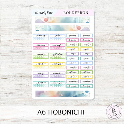 NEW - A6 HOBONICHI Yearly View - Colorful || Monthly Headers, Calendar Stickers, Year At A Glance, Hobonichi Weeks Kit