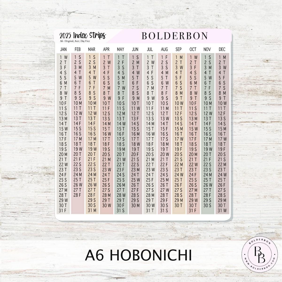 2025 - A6 HOBONICHI Index Date Strips - Aesthetic || Monthly Headers, Calendar Stickers, Year At A Glance, Hobonichi Cousin Kit
