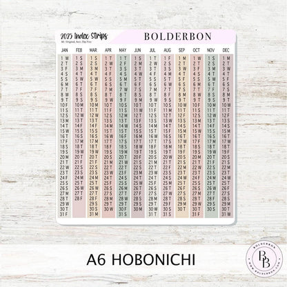 2025 - A6 HOBONICHI Index Date Strips - Aesthetic || Monthly Headers, Calendar Stickers, Year At A Glance, Hobonichi Cousin Kit