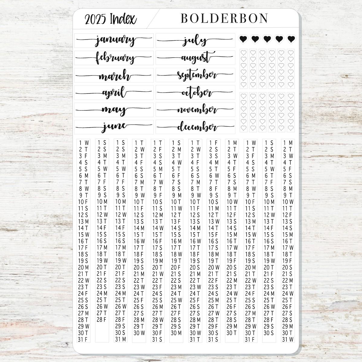 NEW - 2025 HOBONICHI COUSIN Yearly Index Date Strips - Slate || A5 Cousin, Day Free, Monthly Headers, Calendar Stickers, Year At A Glance