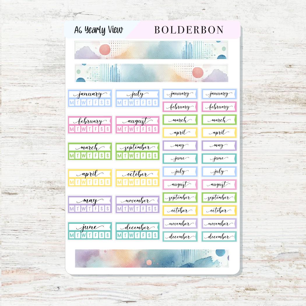 NEW - A6 HOBONICHI Yearly View - Colorful || Monthly Headers, Calendar Stickers, Year At A Glance, Hobonichi Weeks Kit
