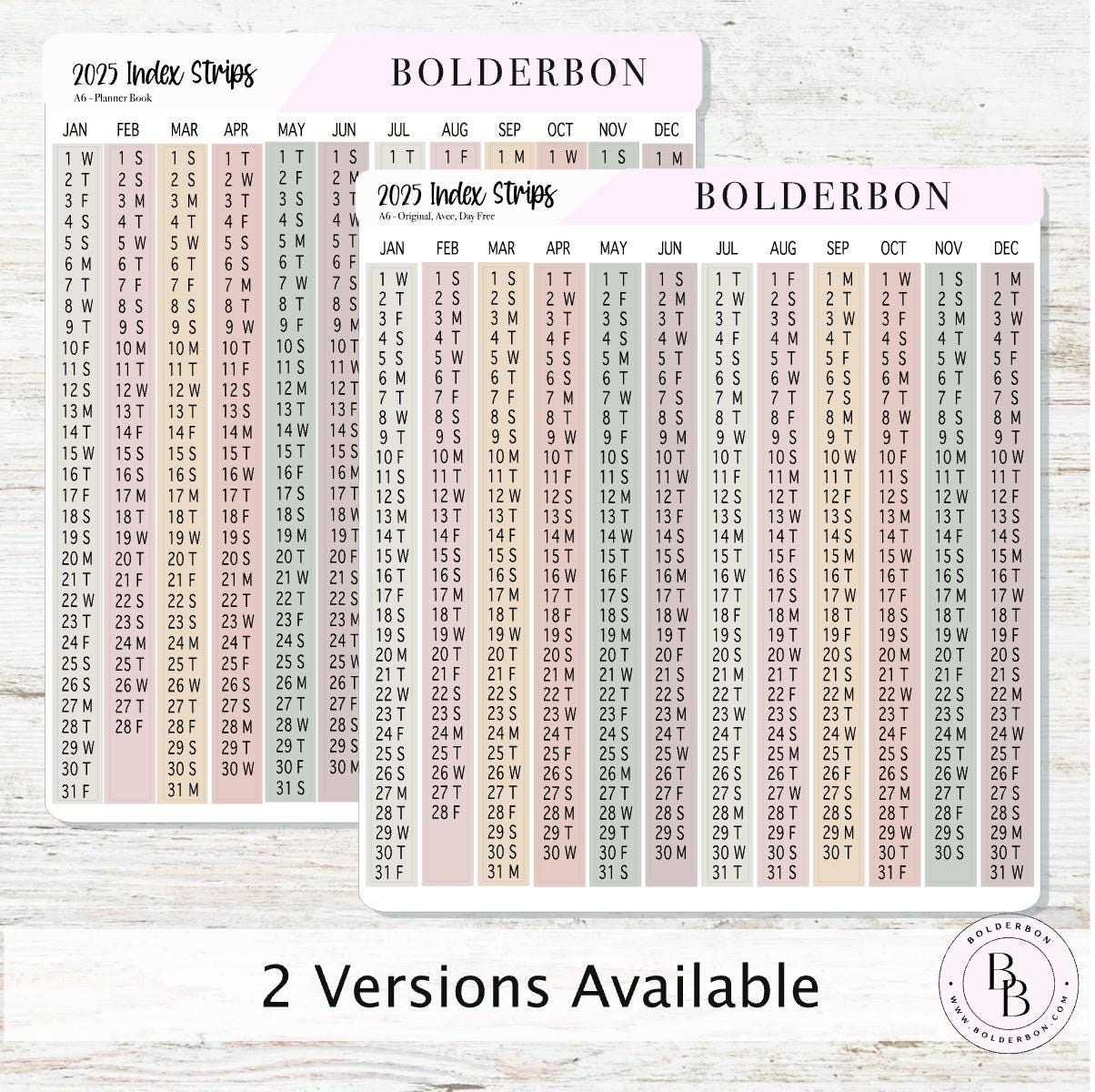 2025 - A6 HOBONICHI Index Date Strips - Aesthetic || Monthly Headers, Calendar Stickers, Year At A Glance, Hobonichi Cousin Kit