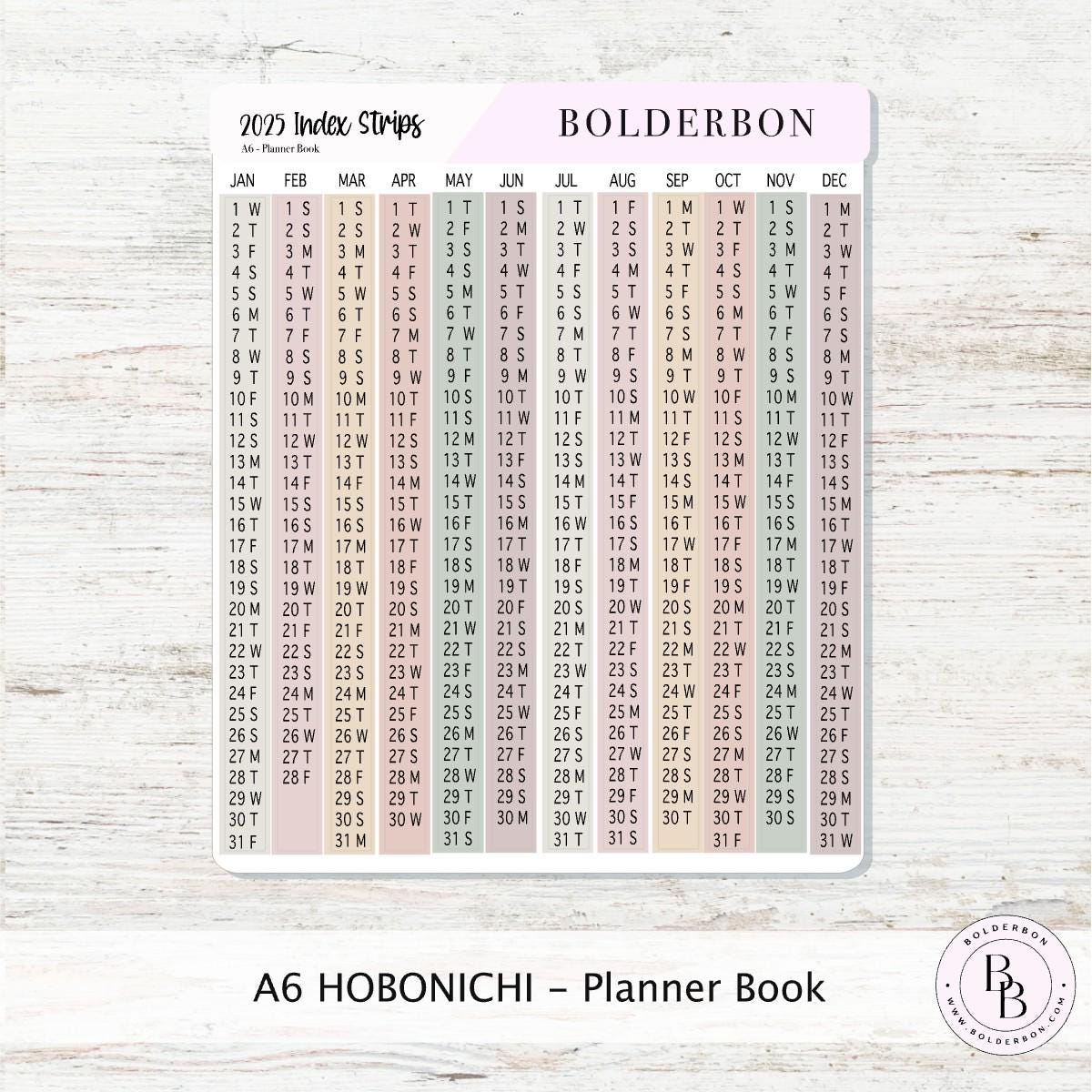 2025 - A6 HOBONICHI Index Date Strips - Aesthetic || Monthly Headers, Calendar Stickers, Year At A Glance, Hobonichi Cousin Kit