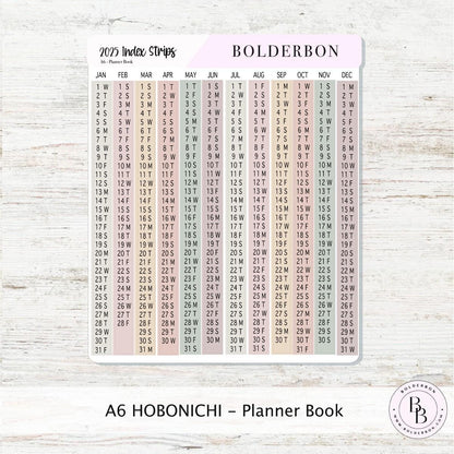 2025 - A6 HOBONICHI Index Date Strips - Aesthetic || Monthly Headers, Calendar Stickers, Year At A Glance, Hobonichi Cousin Kit