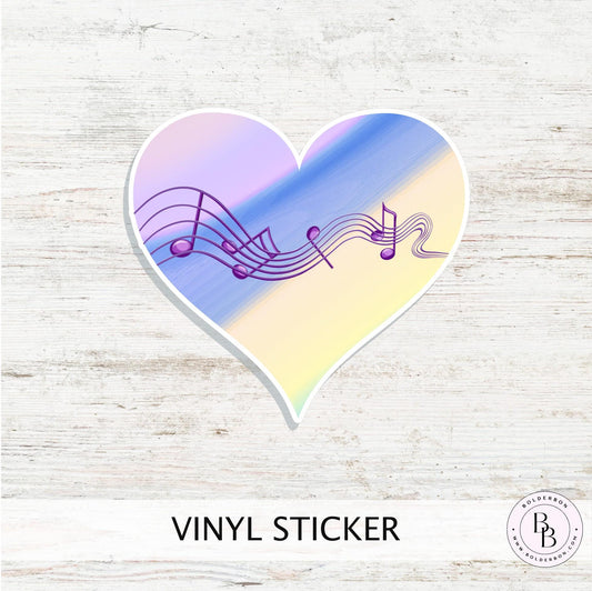 MUSIC HEART Vinyl Sticker || Harmony Note Sticker, Pastel Heart Decal, Aesthetic Music Lover Gift, Laptop Sticker, Water Bottle Sticker