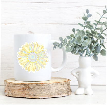 Golden Sunburst Vinyl Sticker || Boho Sunflower Mandala Decal