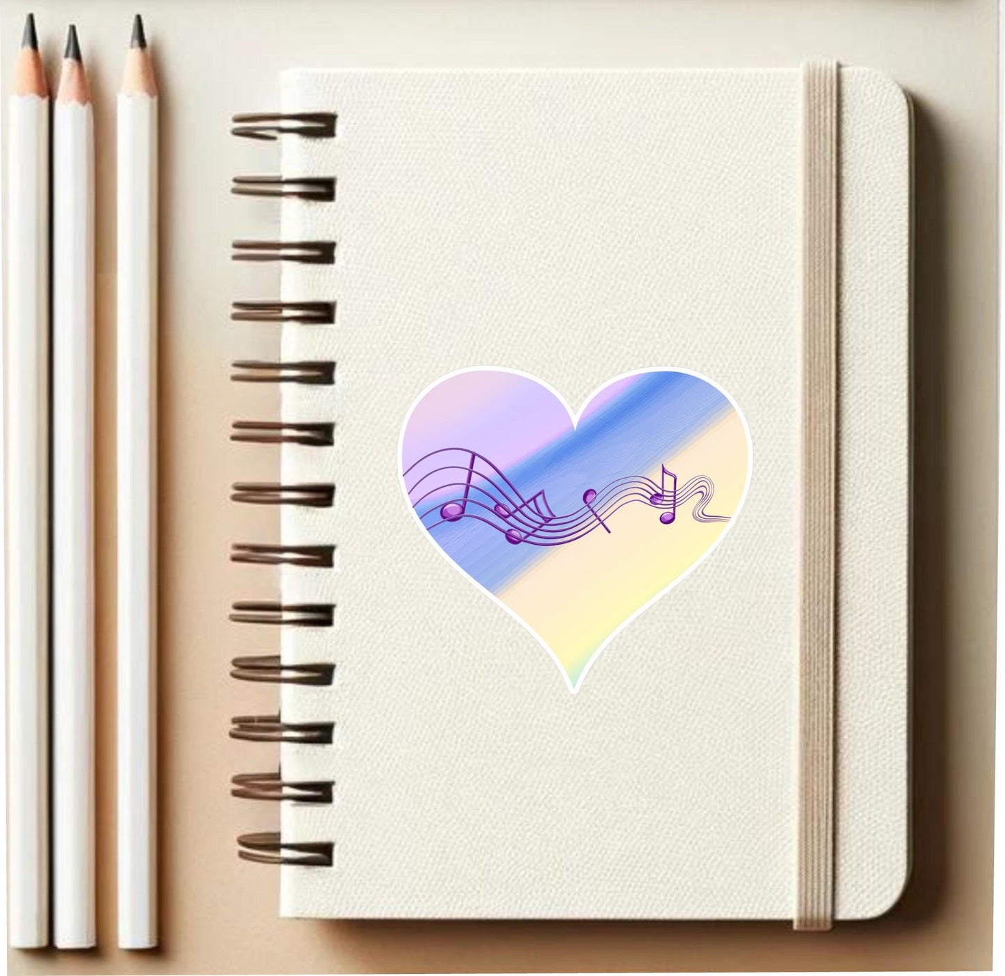 MUSIC HEART Vinyl Sticker || Harmony Note Sticker, Pastel Heart Decal, Aesthetic Music Lover Gift, Laptop Sticker, Water Bottle Sticker