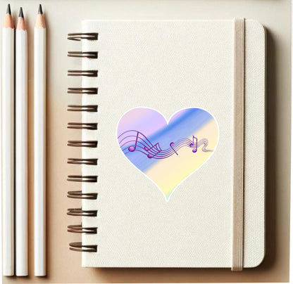 MUSIC HEART Vinyl Sticker || Harmony Note Sticker, Pastel Heart Decal, Aesthetic Music Lover Gift, Laptop Sticker, Water Bottle Sticker
