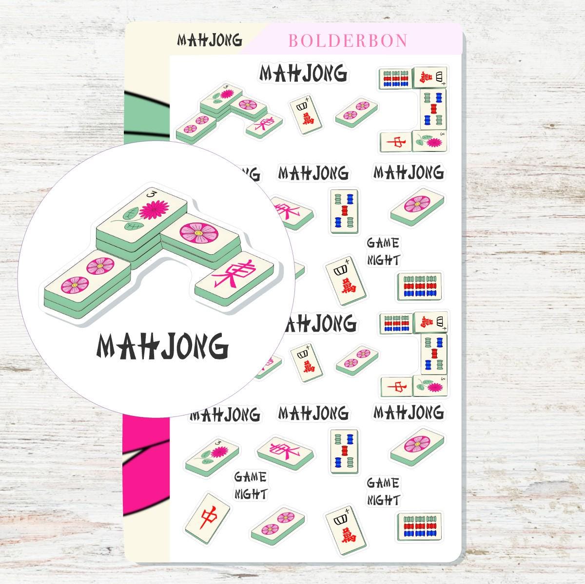 Mahjong | Cute Stickers, Planner, Game Night, Mahjongg, Play, Sticker Set, Sticker Kit, Tile Game