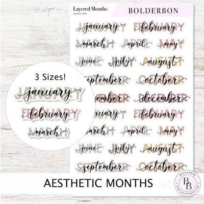 Aesthetic Layered Month Stickers || Script Month Labels for Planners, Journals, and Calendars