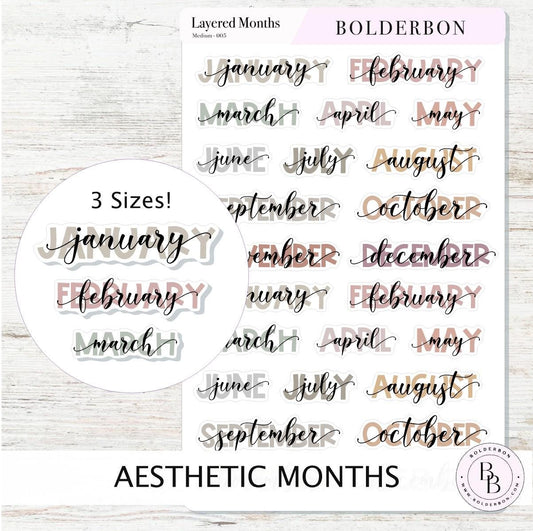 Aesthetic Layered Month Stickers || Script Month Labels for Planners, Journals, and Calendars