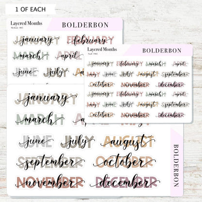 Aesthetic Layered Month Stickers || Script Month Labels for Planners, Journals, and Calendars