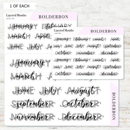 Layered Neutral Month Stickers || Script, Printed, Header, Vinyl, Monthly, Planner, Handlettering, Calendar, Cursive