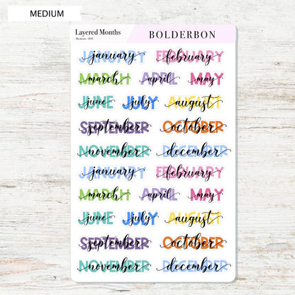 Layered Colorful Month Stickers || Script Month Labels for Planners, Journals, and Calendars