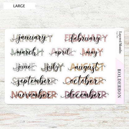 Aesthetic Layered Month Stickers || Script Month Labels for Planners, Journals, and Calendars