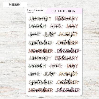 Aesthetic Layered Month Stickers || Script Month Labels for Planners, Journals, and Calendars