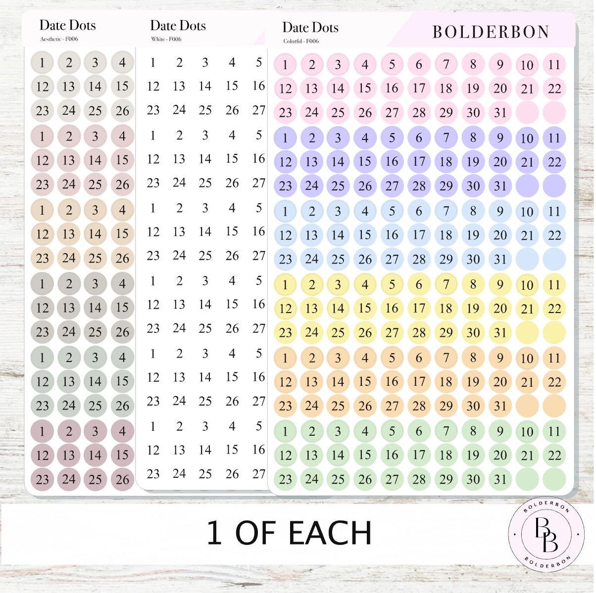 DATE DOT Stickers for Planners || Minimal & Colorful Circle Number Labels for Calendars, Journals, and Monthly Setups