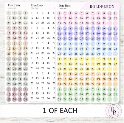 DATE DOT Stickers for Planners || Minimal & Colorful Circle Number Labels for Calendars, Journals, and Monthly Setups