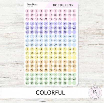 DATE DOT Stickers for Planners || Minimal & Colorful Circle Number Labels for Calendars, Journals, and Monthly Setups