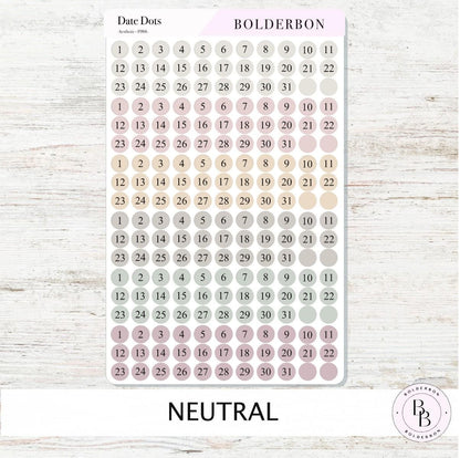 DATE DOT Stickers for Planners || Minimal & Colorful Circle Number Labels for Calendars, Journals, and Monthly Setups