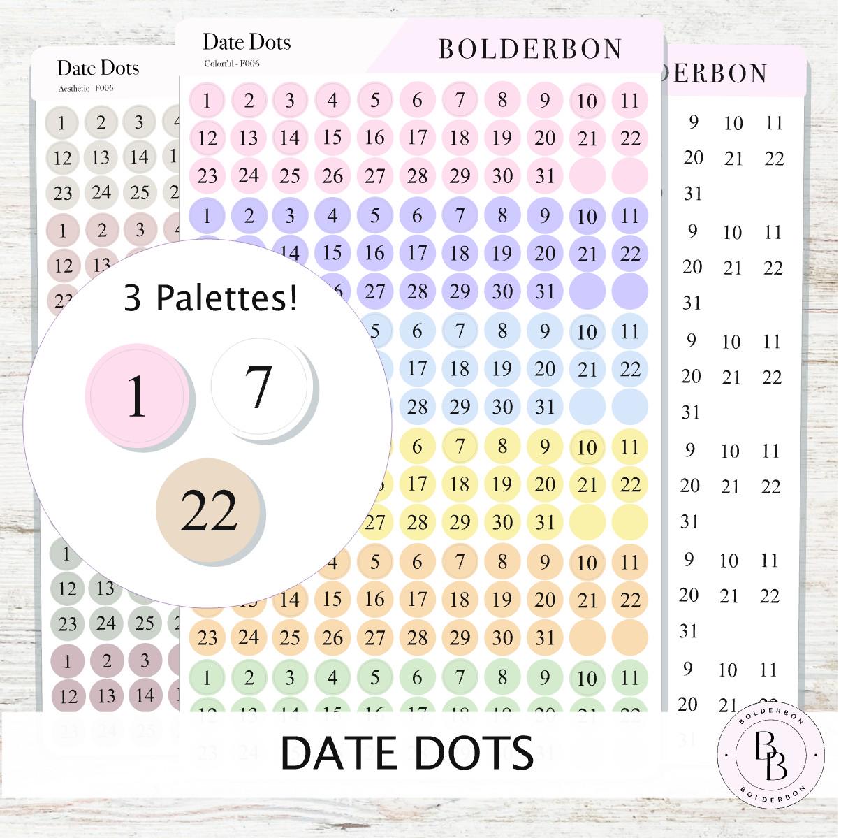 DATE DOT Stickers for Planners || Minimal & Colorful Circle Number Labels for Calendars, Journals, and Monthly Setups