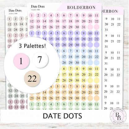 DATE DOT Stickers for Planners || Minimal & Colorful Circle Number Labels for Calendars, Journals, and Monthly Setups