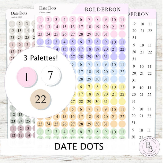 DATE DOT Stickers for Planners || Minimal & Colorful Circle Number Labels for Calendars, Journals, and Monthly Setups