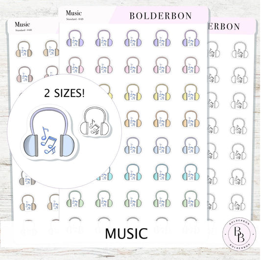 MUSIC Stickers || Cute Headphone Icon Labels for Planners, Journals, or Content Creators