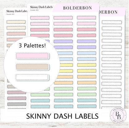 SKINNY DASH Labels || 3 Color Palettes, Planner Stickers, Minimal Aesthetic