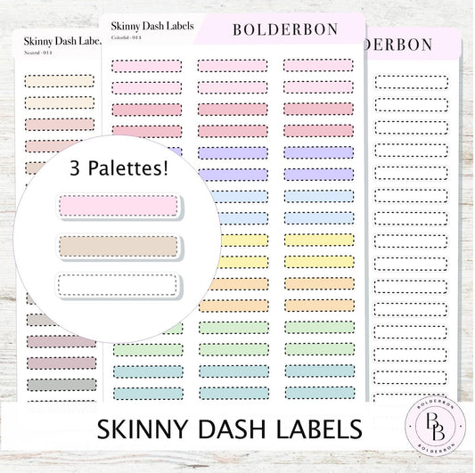 SKINNY DASH Labels || 3 Color Palettes, Planner Stickers, Minimal Aesthetic