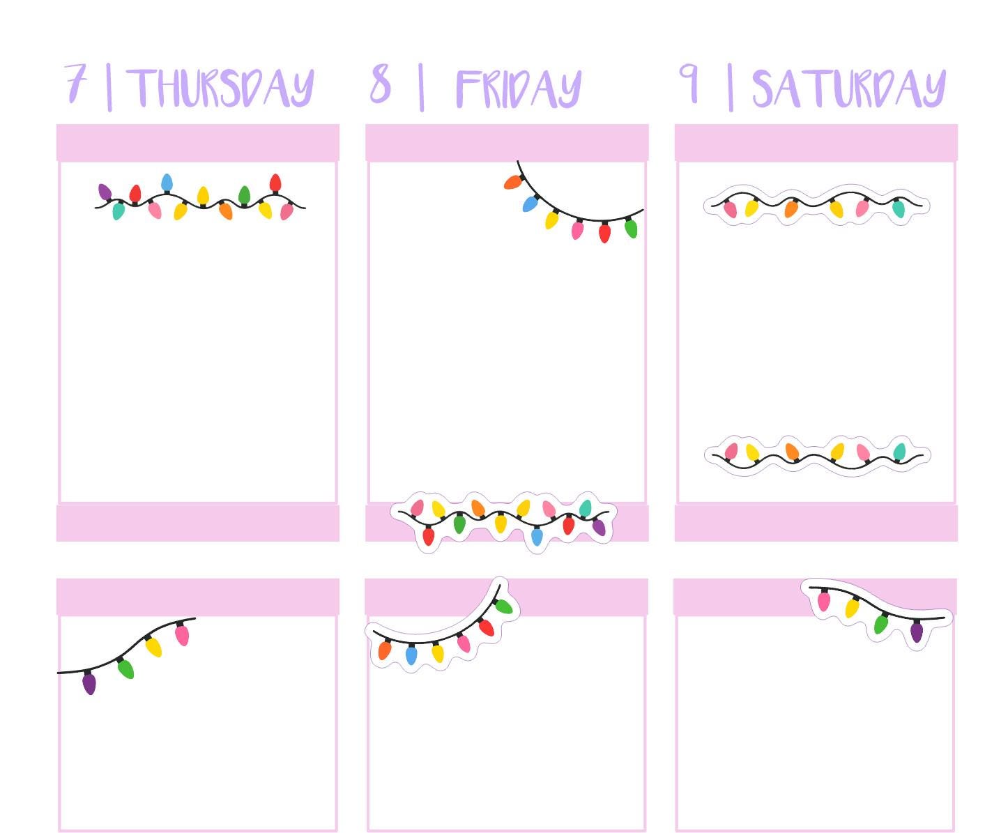 CHRISTMAS LIGHT Stickers || Holiday Dividers, Borders, Garland Decorations for Planners, Calendars & Journals