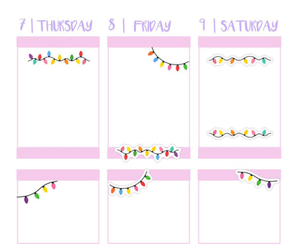 CHRISTMAS LIGHT Stickers || Holiday Dividers, Borders, Garland Decorations for Planners, Calendars & Journals