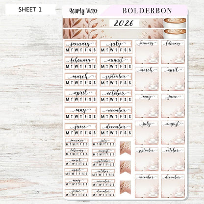 2026 HOBONICHI COUSIN Yearly View || Coffee Calendar Stickers, Year At A Glance, A5 Monthly Header Stickers