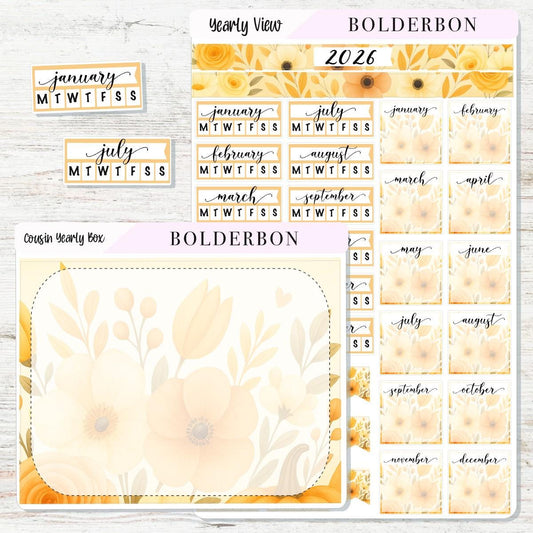 2026 HOBONICHI COUSIN Yearly View || Marigold Calendar Stickers, Year At A Glance, A5 Monthly Header Stickers