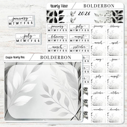 2026 HOBONICHI COUSIN Yearly View || Classic Calendar Stickers, Year At A Glance, A5 Monthly Header Stickers