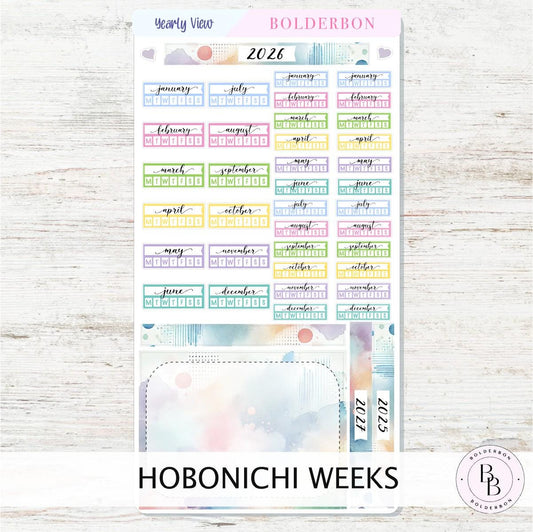 2026 YEARLY VIEW Hobonichi Weeks - Colorful || Calendar Stickers, Year At A Glance, Monthly Header Sticker Kit